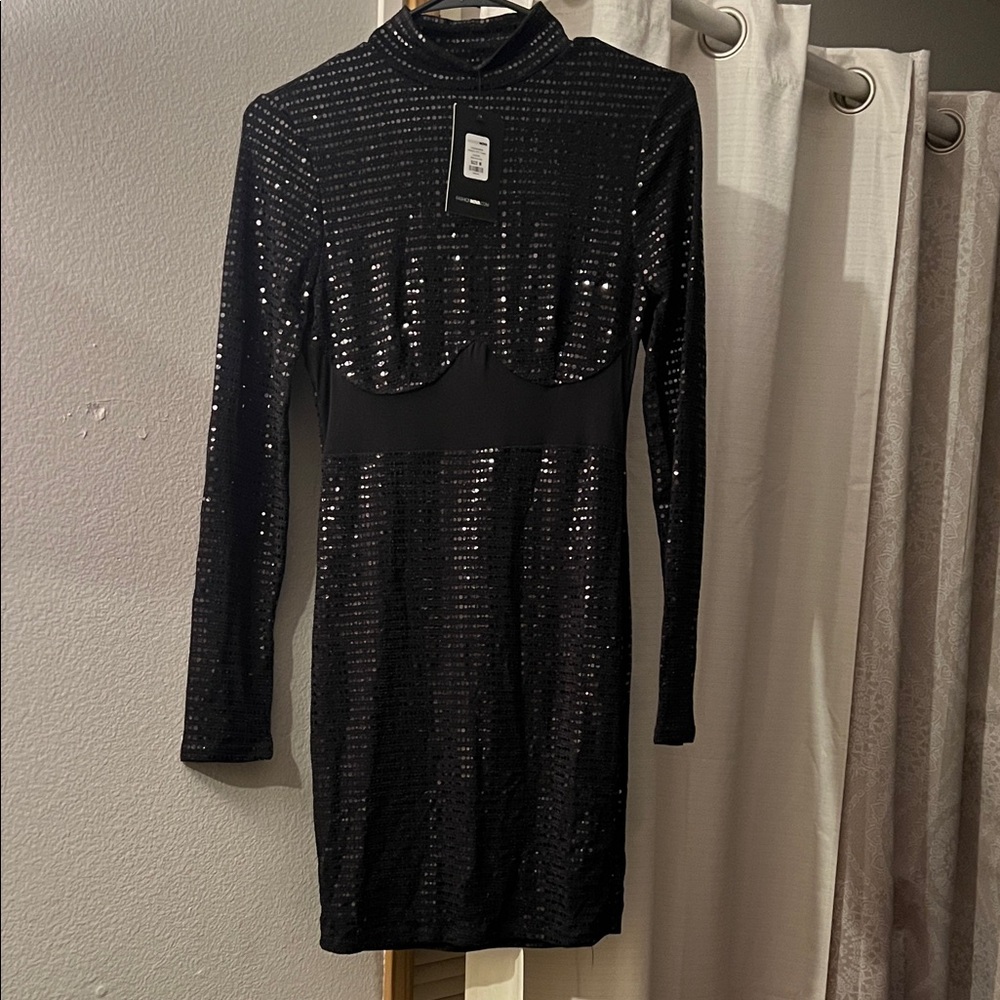 Fashion Nova Black Sequin Long Sleeve Dress